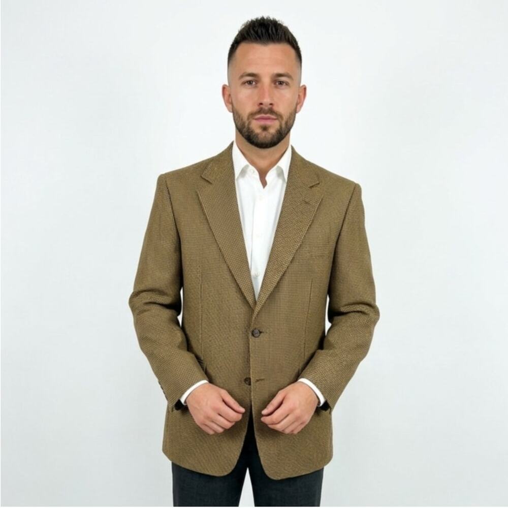 Brooks Brothers 346 Sport Coat Blazer Mens 41R Brown Houndstooth Wool Two Button